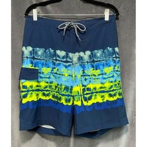 George Men's Blue Green Yellow Tie Dye Quick Dry Swim Board Shorts Size 32-34